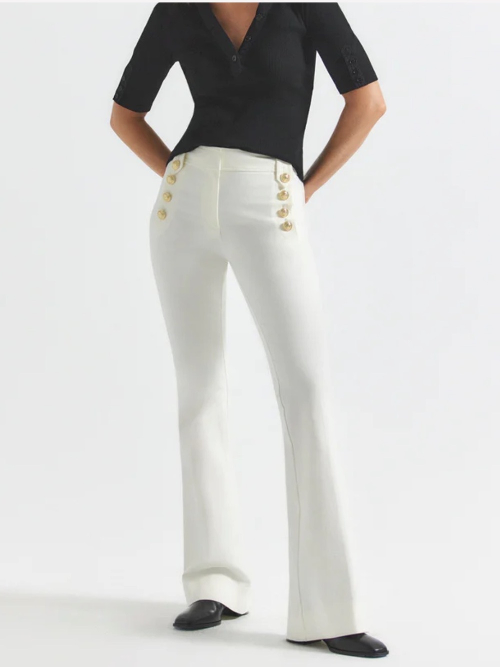 10 Crosby Derek Lam Robertson Flare Hem Trouser Pants with Gold Buttons Cream